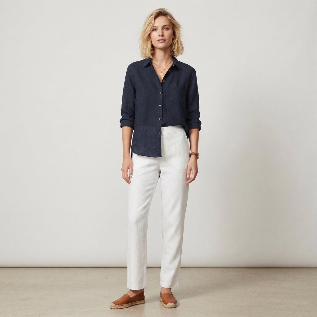Chemise à revers en coton et lin