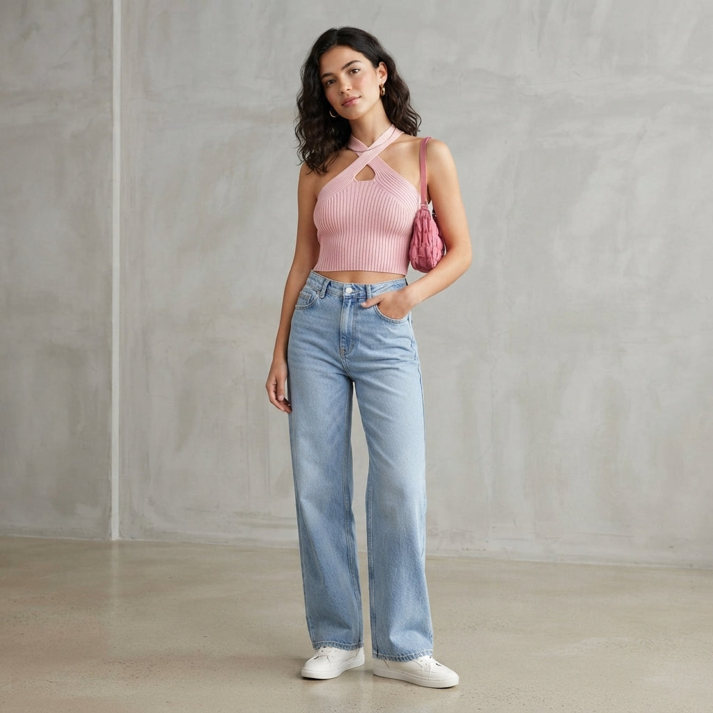 Crop top dos nu côtelé