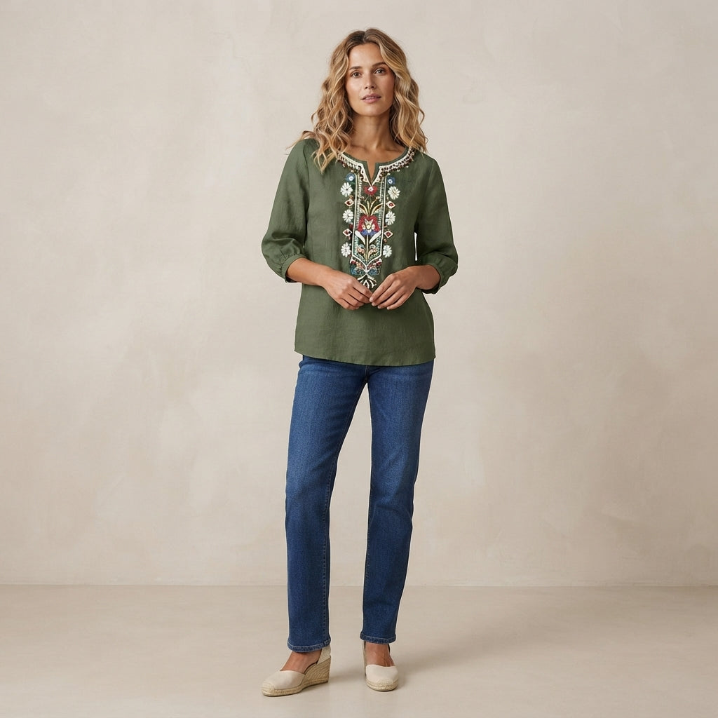 Blouse en lin à motifs floraux Sarah