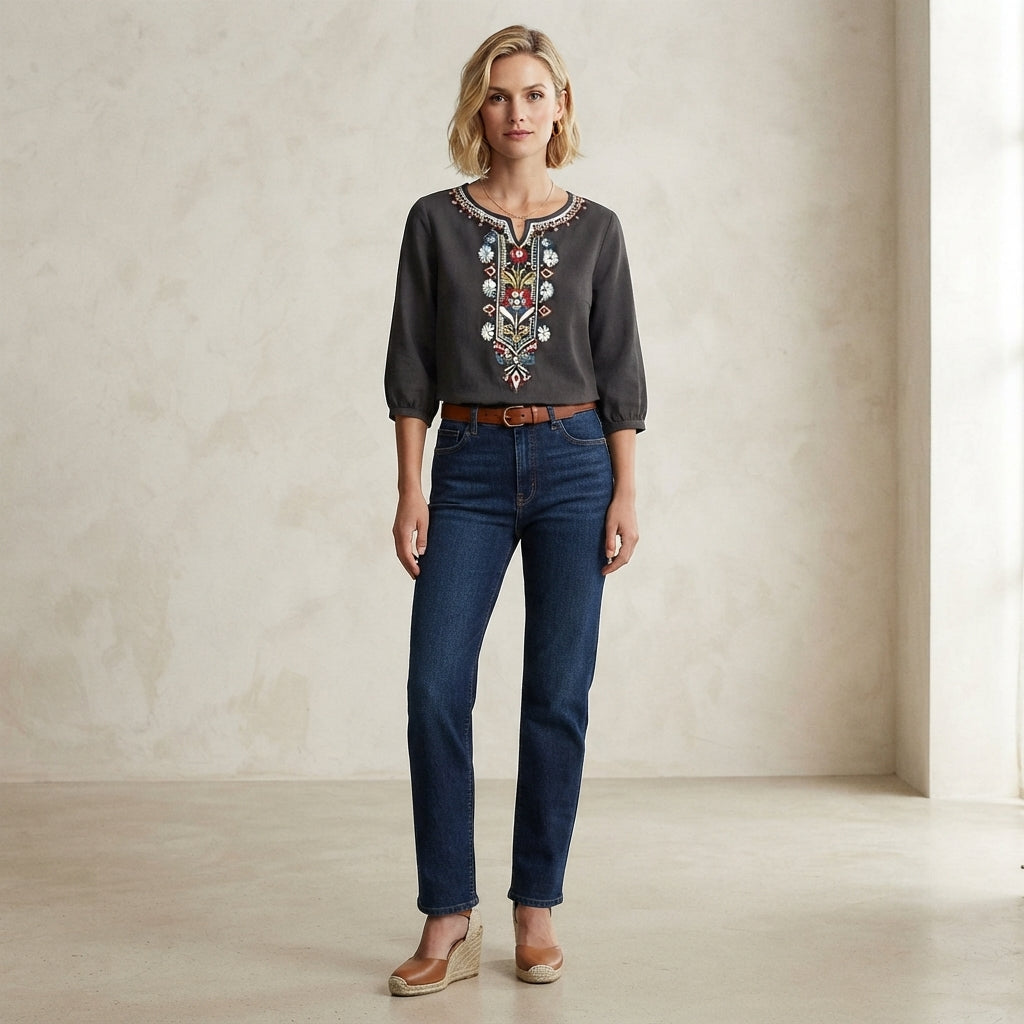 Blouse en lin à motifs floraux Sarah