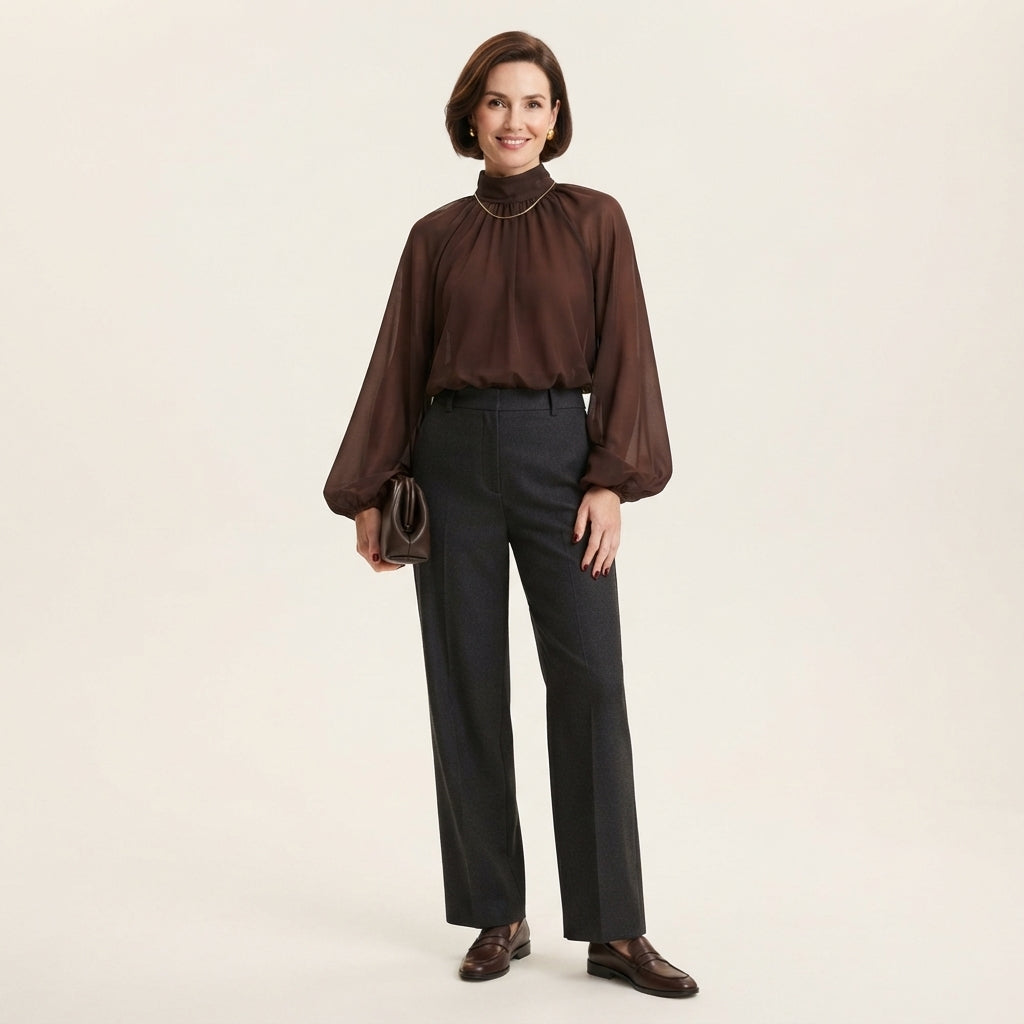Blouse à manches bouffantes et encolure nouée