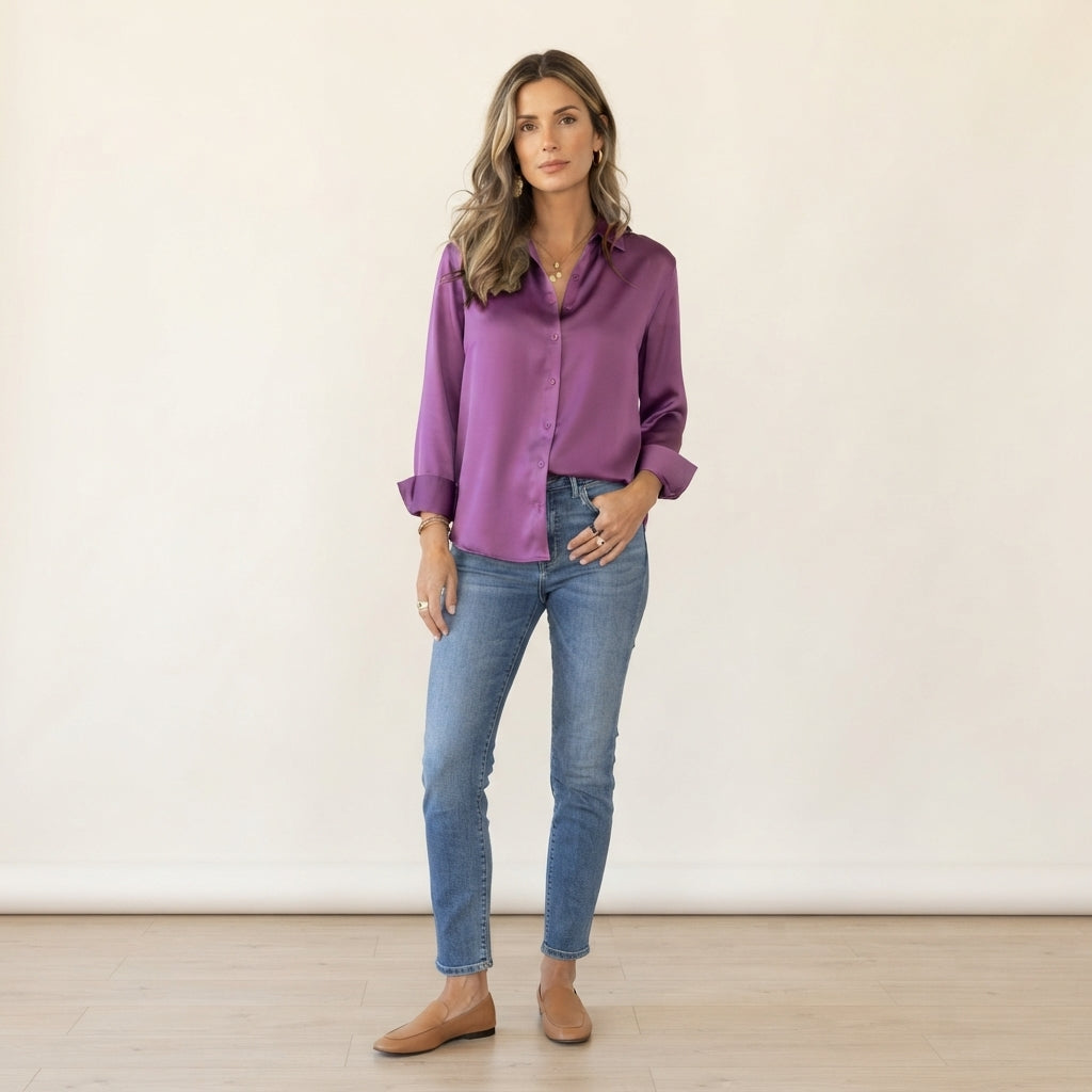 Blouse boutonnée en satin Aubrey
