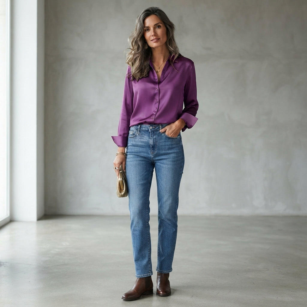 Blouse boutonnée en satin Aubrey