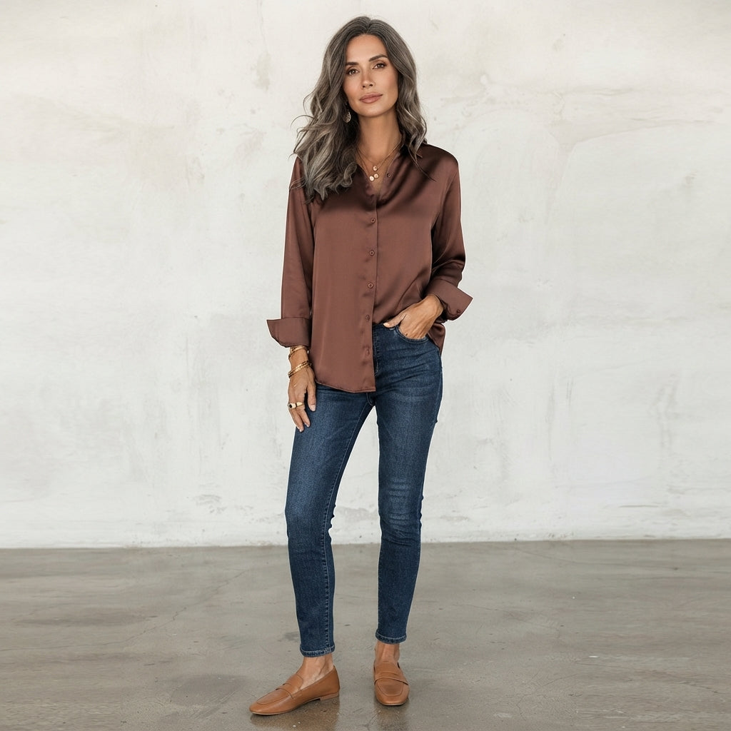 Blouse boutonnée en satin Aubrey