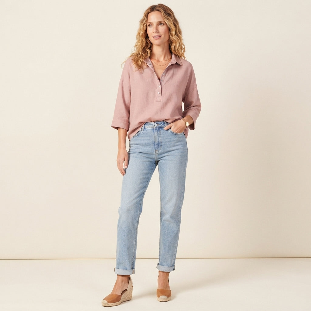 Blouse à col Hélène, effet lin