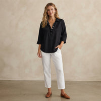 Blouse à col Hélène, effet lin