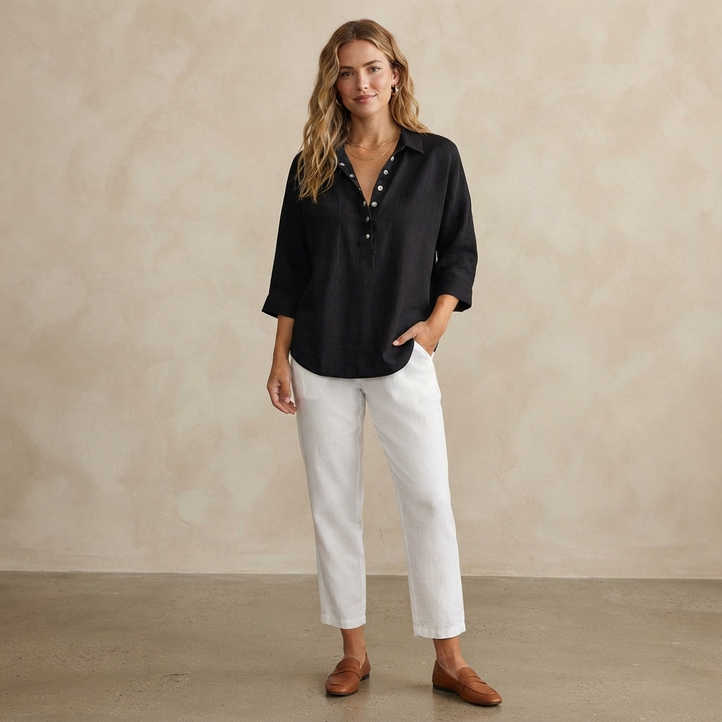 Blouse à col Hélène, effet lin
