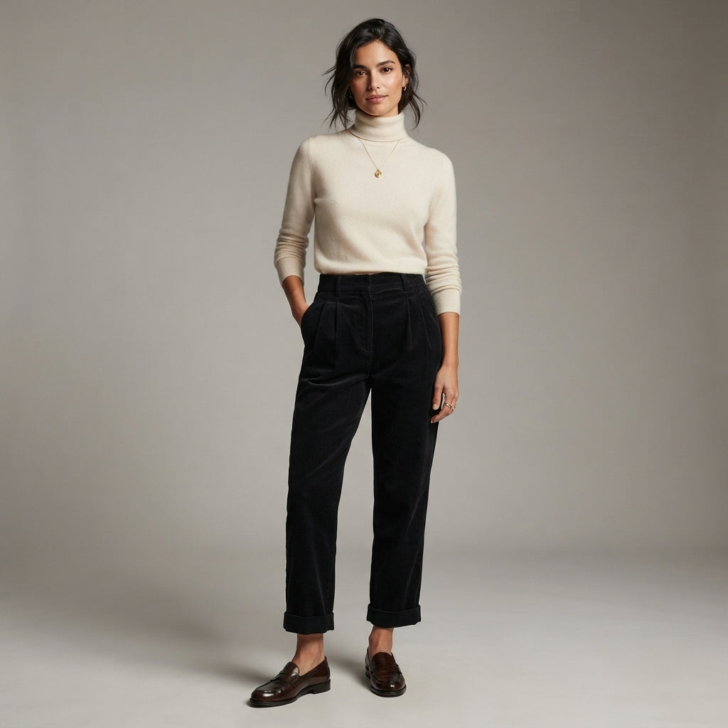 Pantalon en velours côtelé à jambes larges Lisette
