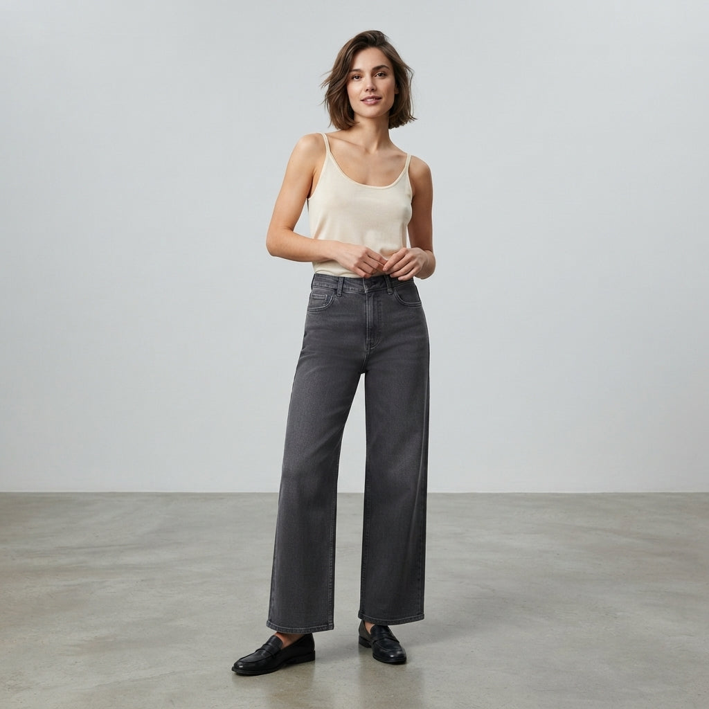 Pantalon large taille haute