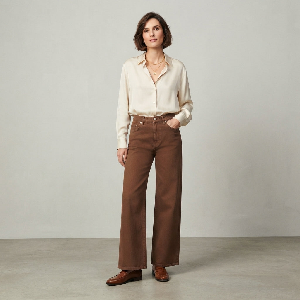 Pantalon large taille haute