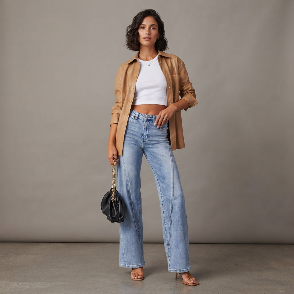 Jean taille haute à jambes larges