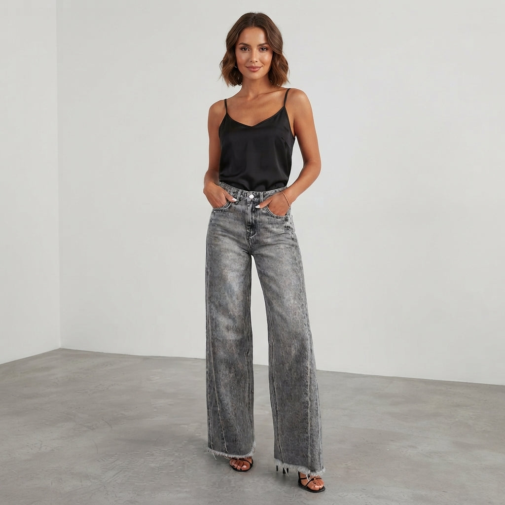 Jean en denim haut de gamme à jambes larges