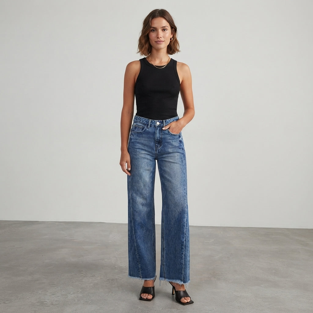 Jean en denim haut de gamme à jambes larges