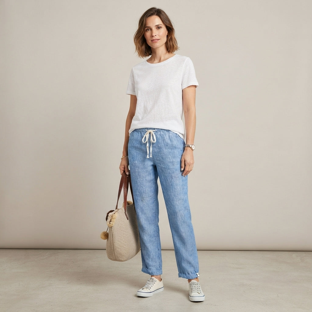 Pantalon Linéa en coton et lin