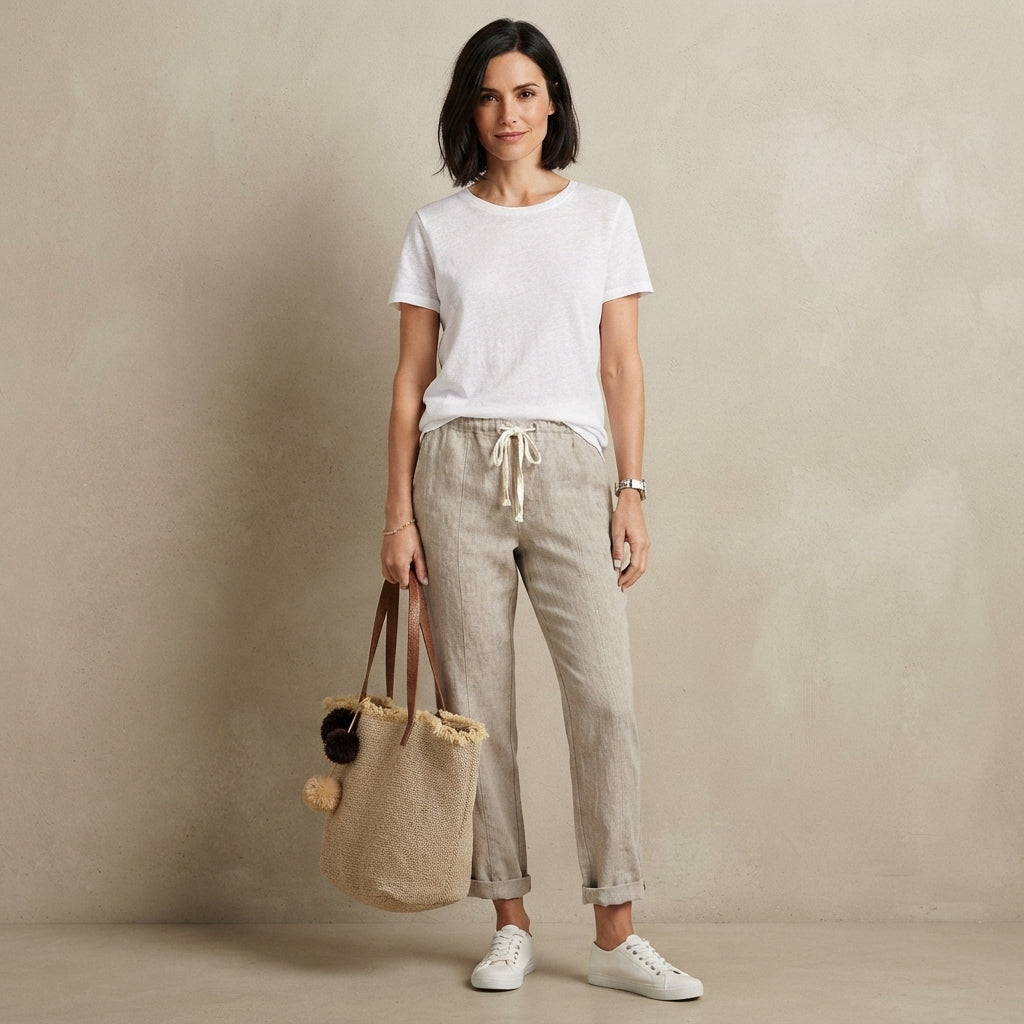 Pantalon Linéa en coton et lin