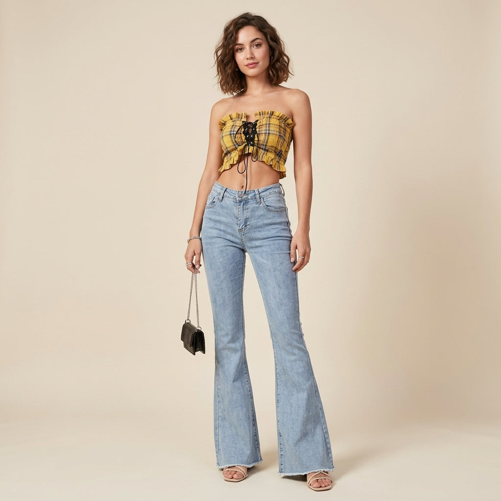 Jean pattes d'éléphant taille haute