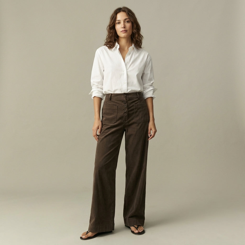 Pantalon en velours côtelé coupe large (taille petite)