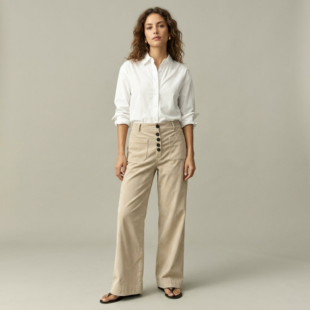 Pantalon en velours côtelé coupe large (taille petite)