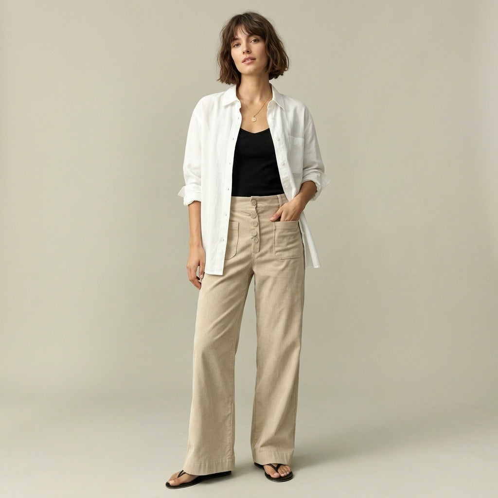 Pantalon en velours côtelé coupe large (taille petite)