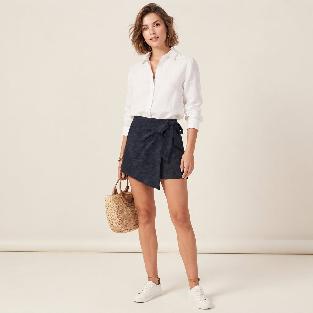 Jupe-short portefeuille taille haute