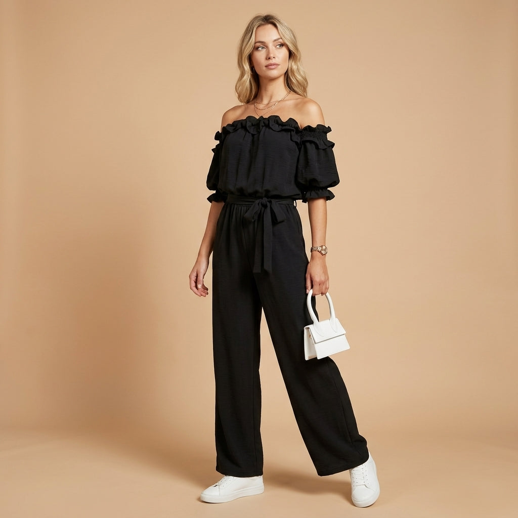 Combinaison à volants et épaules dénudées