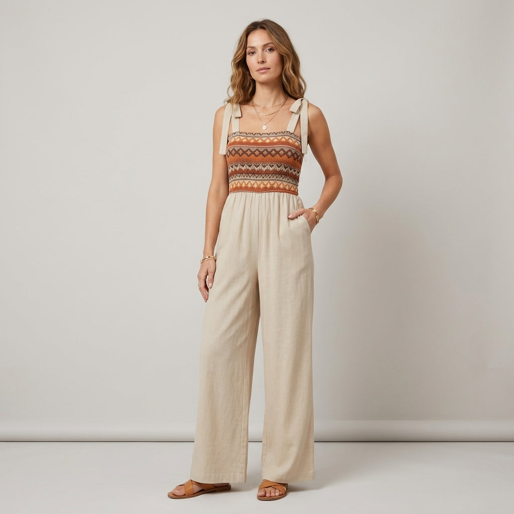 Combinaison beige brodée La Binta
