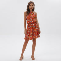 Floral print hippie backless dress