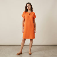 Robe Henley à poche en mélange coton-lin