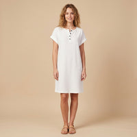 Robe Henley à poche en mélange coton-lin