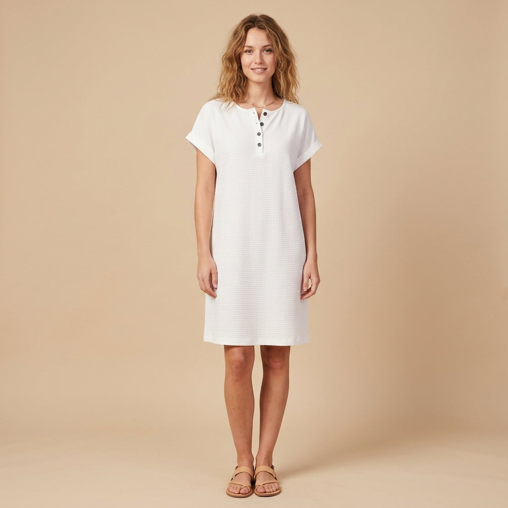 Robe Henley à poche en mélange coton-lin