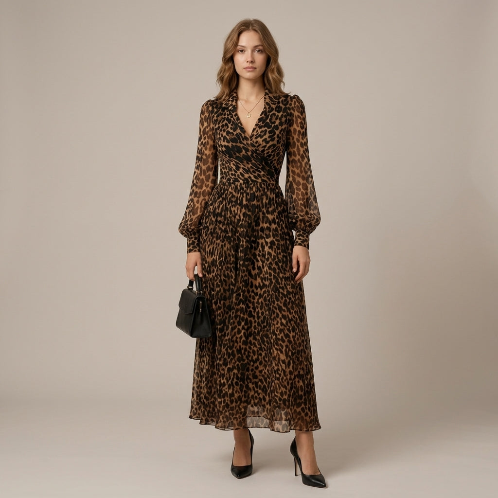 Robe longue portefeuille Mila motif léopard