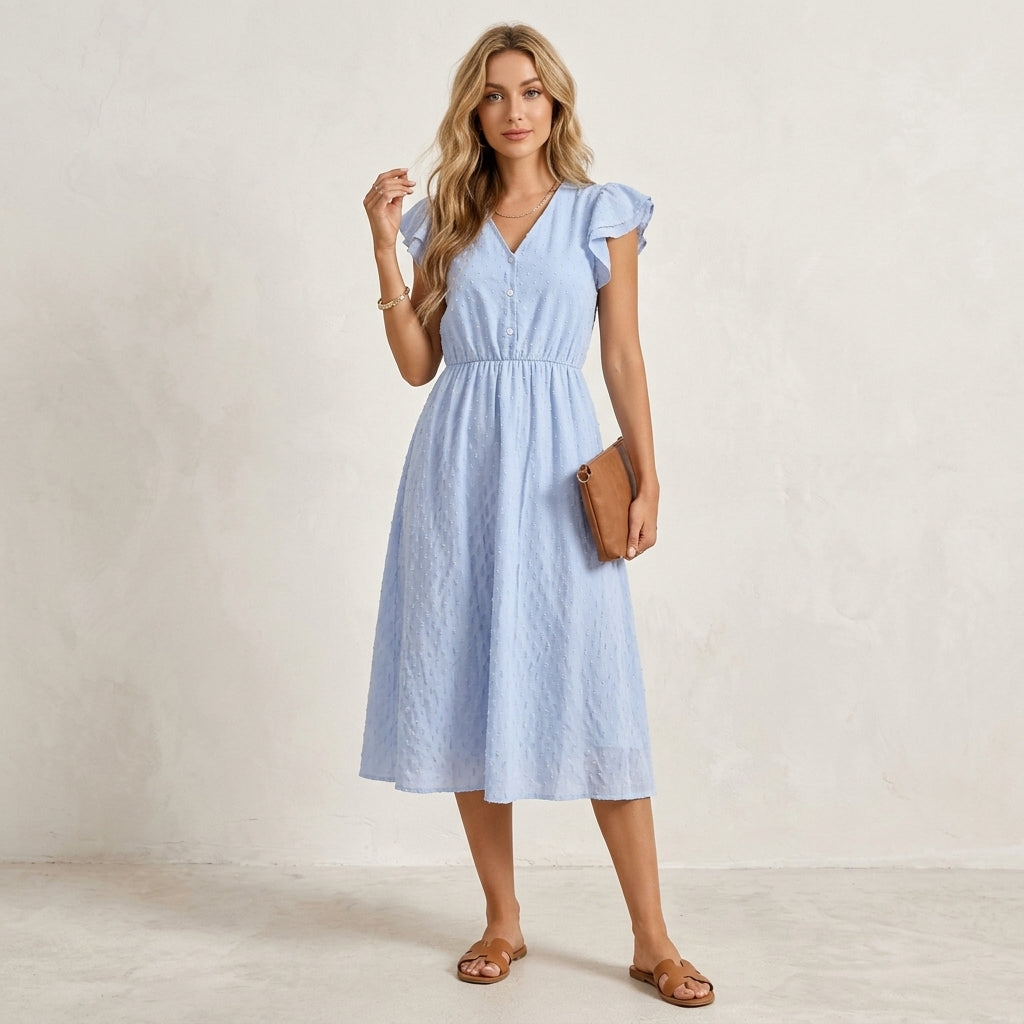 Robe midi à col en V et volants