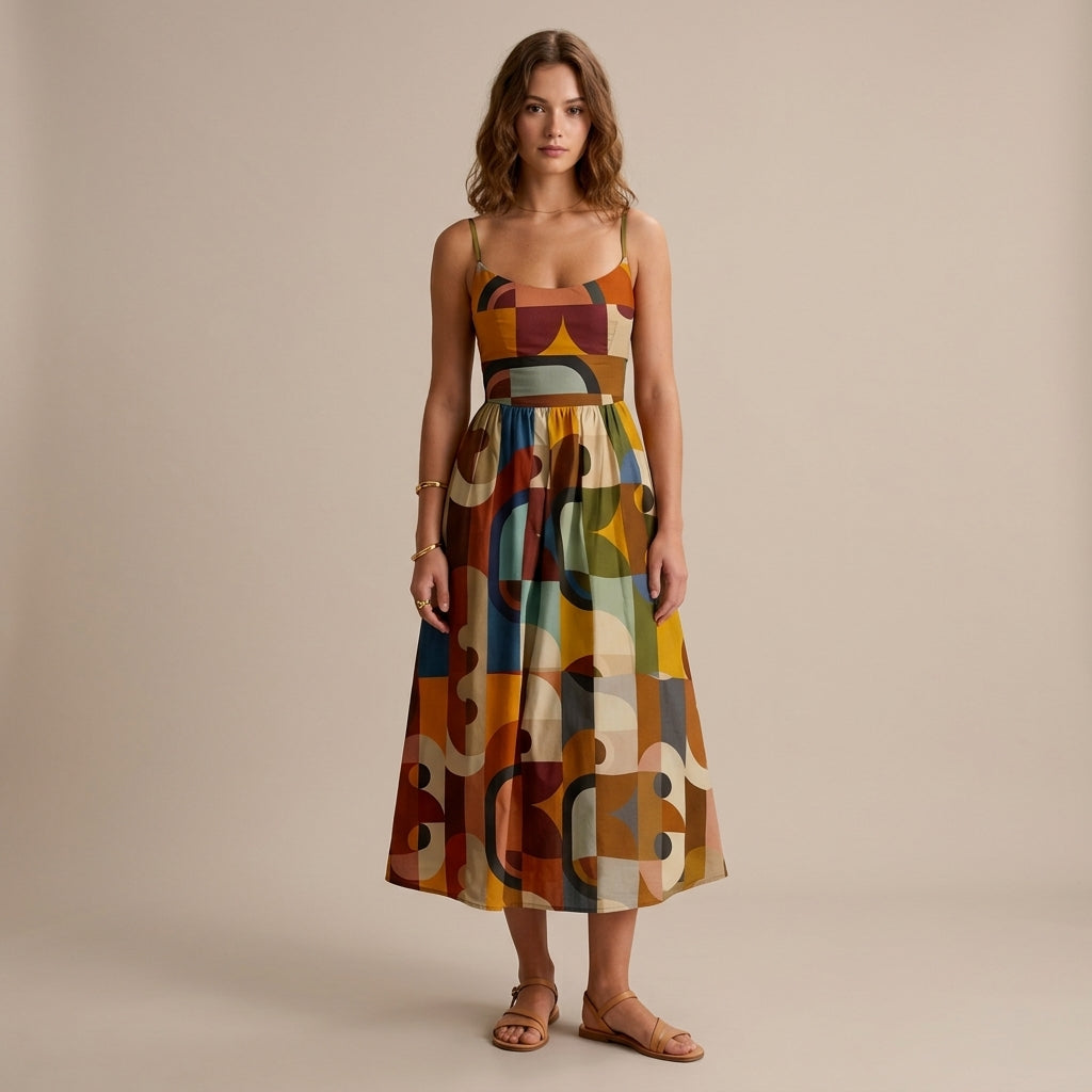 Robe midi élégante à manches courtes