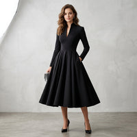 Robe midi Jennifer plissée à col en V