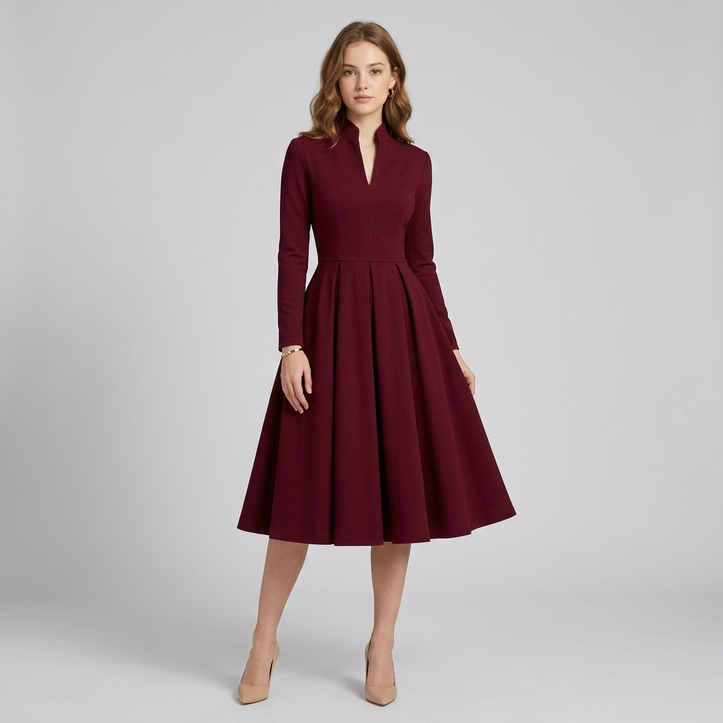 Robe midi Jennifer plissée à col en V
