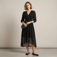 Robe midi en mousseline froncée