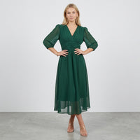 Robe midi en mousseline froncée