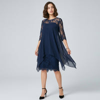Robe midi en mousseline et dentelle superposées