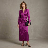 Robe portefeuille en satin Clara Plum