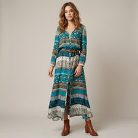 Robe longue bohème boutonnée à l'avant