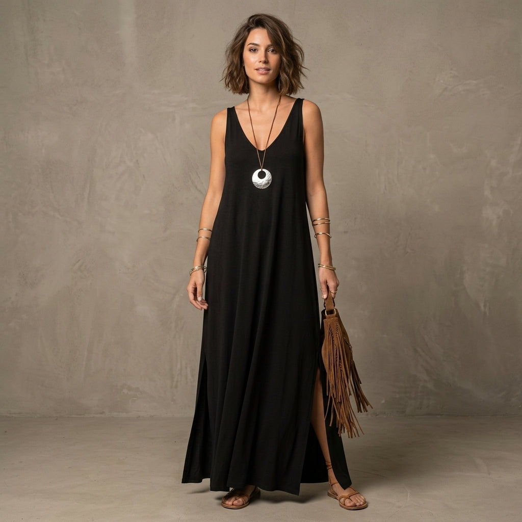 Robe longue à bretelles décolletée