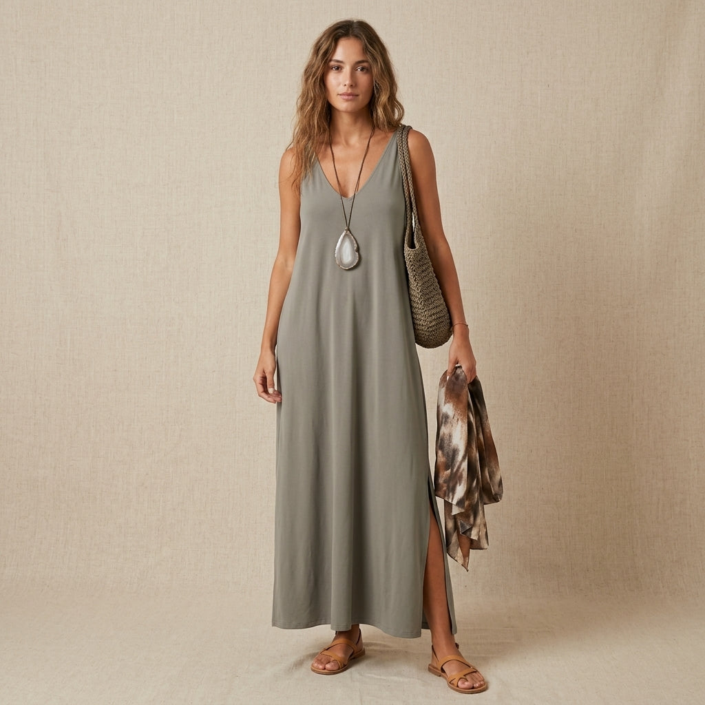 Robe longue à bretelles décolletée