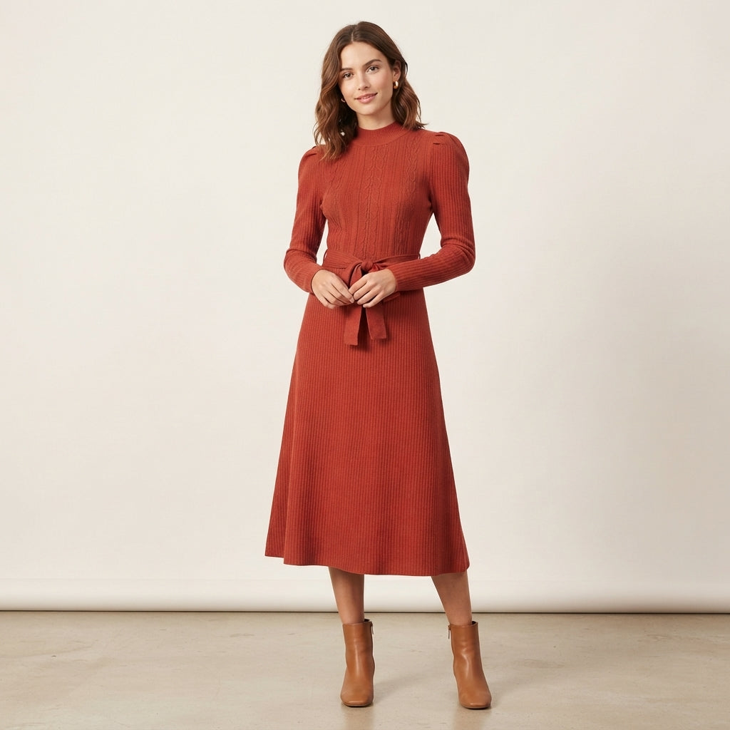 Robe midi évasée taille haute