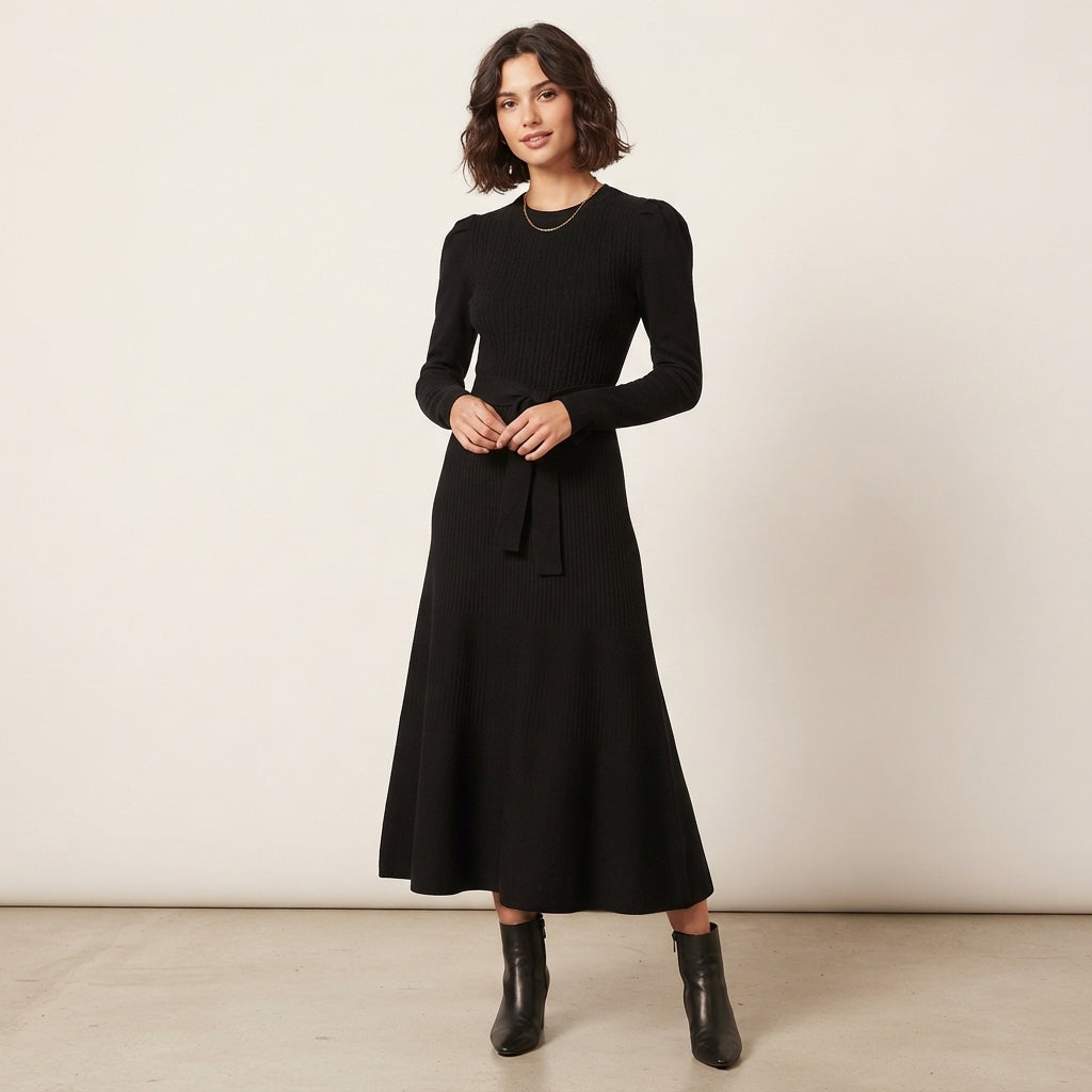 Robe midi évasée taille haute