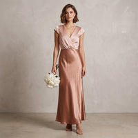 Robe longue portefeuille en satin Eva