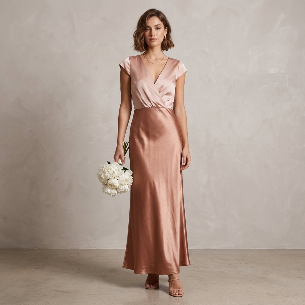 Robe longue portefeuille en satin Eva