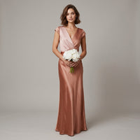 Robe longue portefeuille en satin Eva