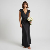 Robe longue portefeuille en satin Eva