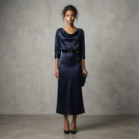 Robe-chemise bleu marine à col rabattu