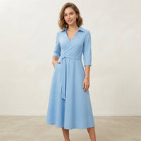 Robe midi cache-cœur à manches longues